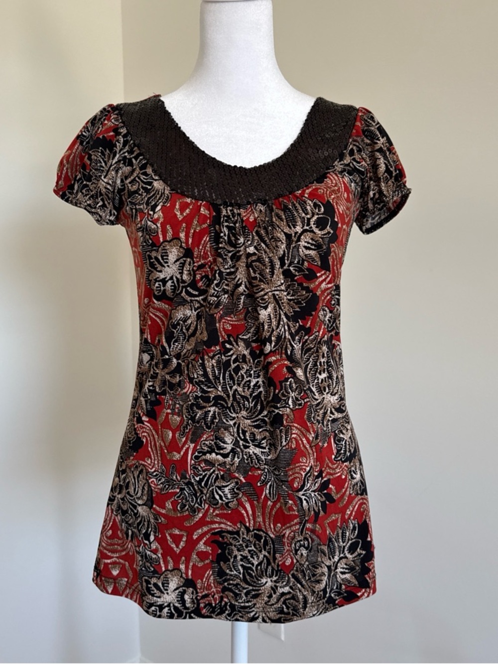 Agenda Multicolor Floral and Animal Print Short Sleeve Top